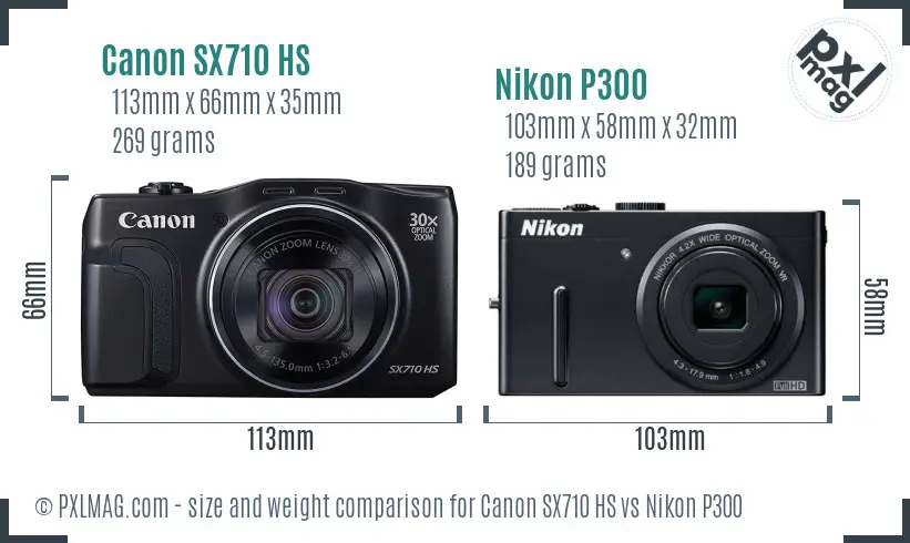 Canon SX710 HS vs Nikon P300 size comparison