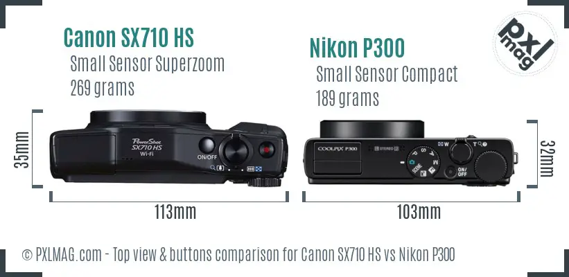 Canon SX710 HS vs Nikon P300 top view buttons comparison