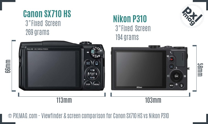 Canon SX710 HS vs Nikon P310 Screen and Viewfinder comparison