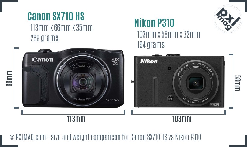 Canon SX710 HS vs Nikon P310 size comparison