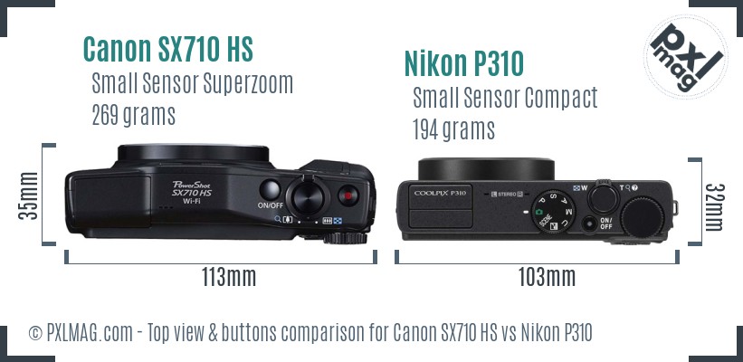 Canon SX710 HS vs Nikon P310 top view buttons comparison