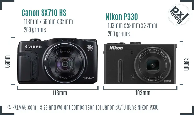 Canon SX710 HS vs Nikon P330 size comparison