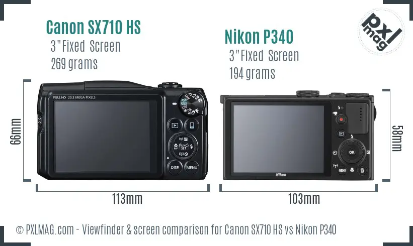 Canon SX710 HS vs Nikon P340 Screen and Viewfinder comparison