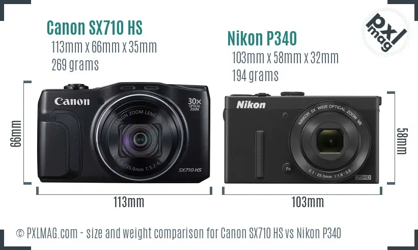 Canon SX710 HS vs Nikon P340 size comparison