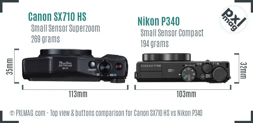 Canon SX710 HS vs Nikon P340 top view buttons comparison