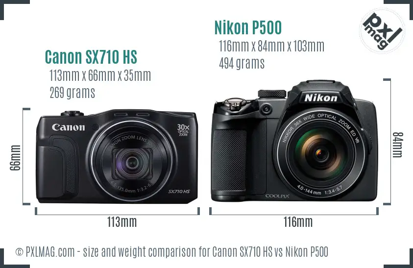 Canon SX710 HS vs Nikon P500 size comparison