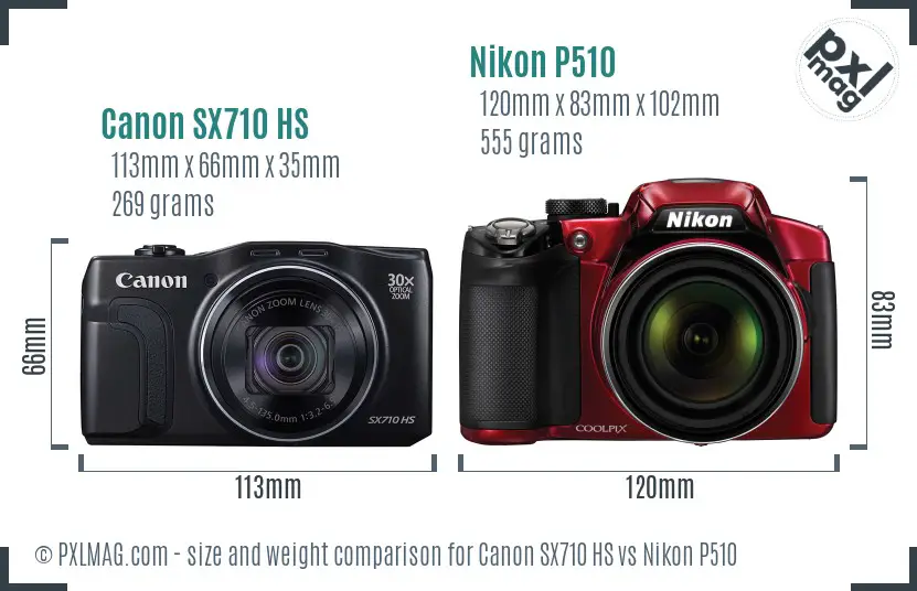 Canon SX710 HS vs Nikon P510 size comparison Canon SX710 HS vs Nikon P510 size comparison