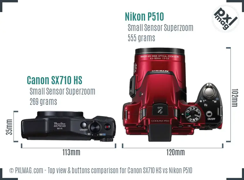 Canon SX710 HS vs Nikon P510 top view buttons comparison Canon SX710 HS vs Nikon P510 top view buttons comparison