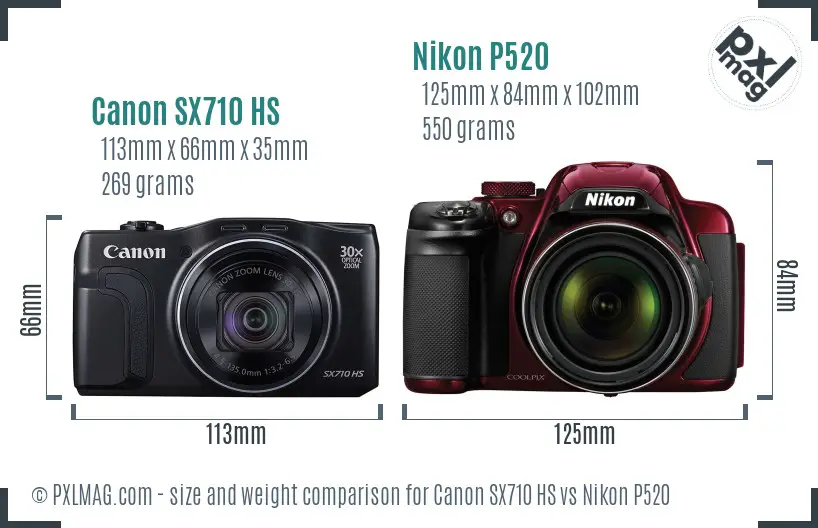 Canon SX710 HS vs Nikon P520 size comparison