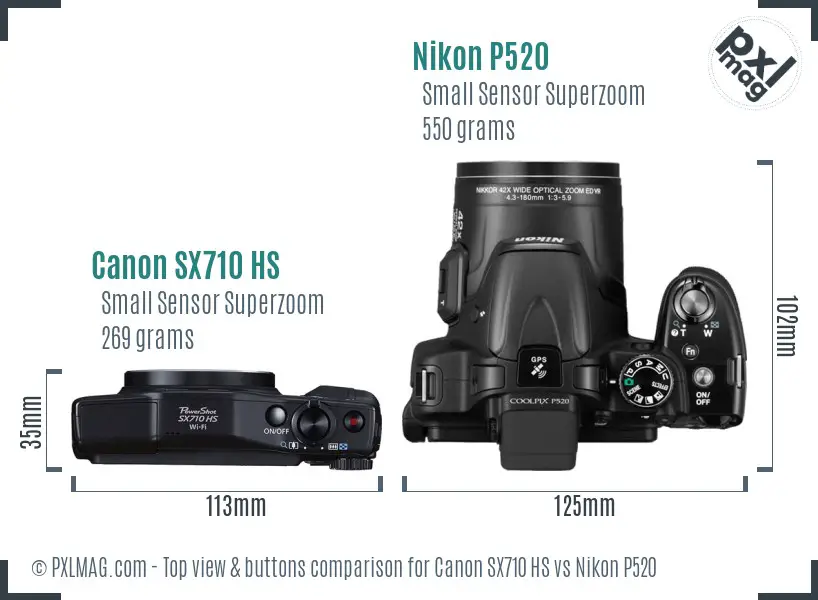 Canon SX710 HS vs Nikon P520 top view buttons comparison