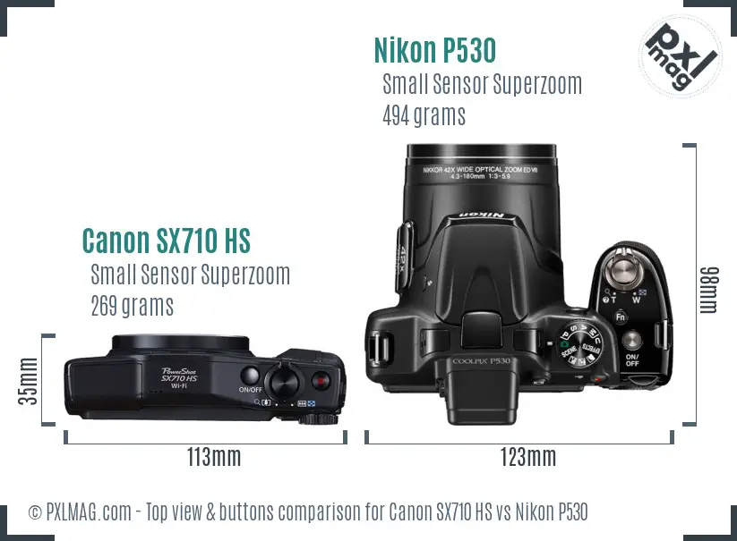 Canon SX710 HS vs Nikon P530 top view buttons comparison