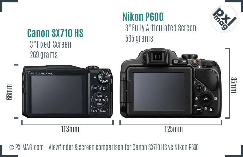 Canon SX710 HS vs Nikon P600 Screen and Viewfinder comparison