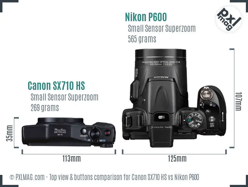 Canon SX710 HS vs Nikon P600 top view buttons comparison