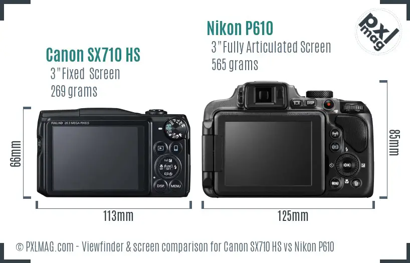 Canon SX710 HS vs Nikon P610 Screen and Viewfinder comparison