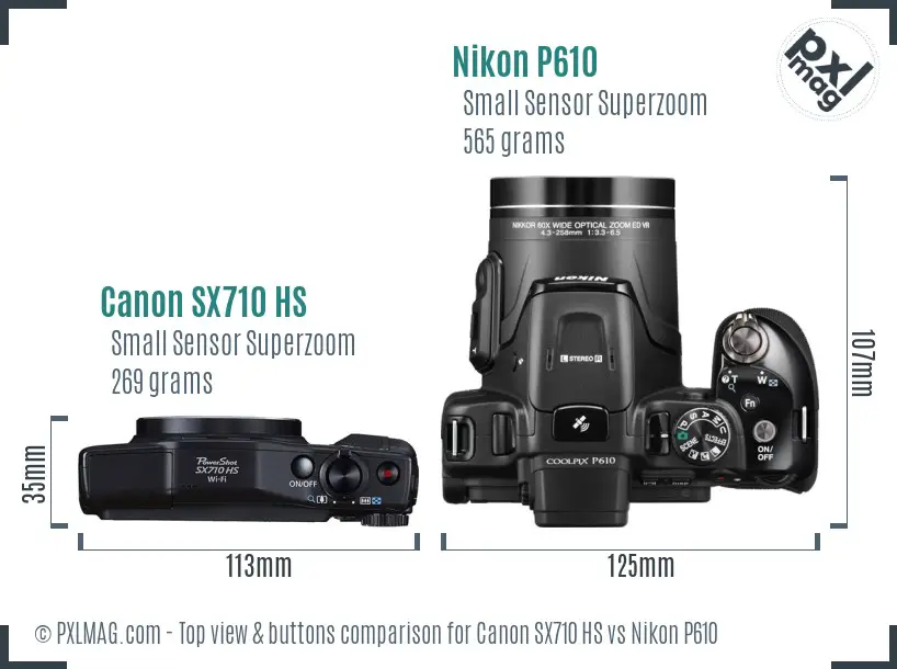 Canon SX710 HS vs Nikon P610 top view buttons comparison