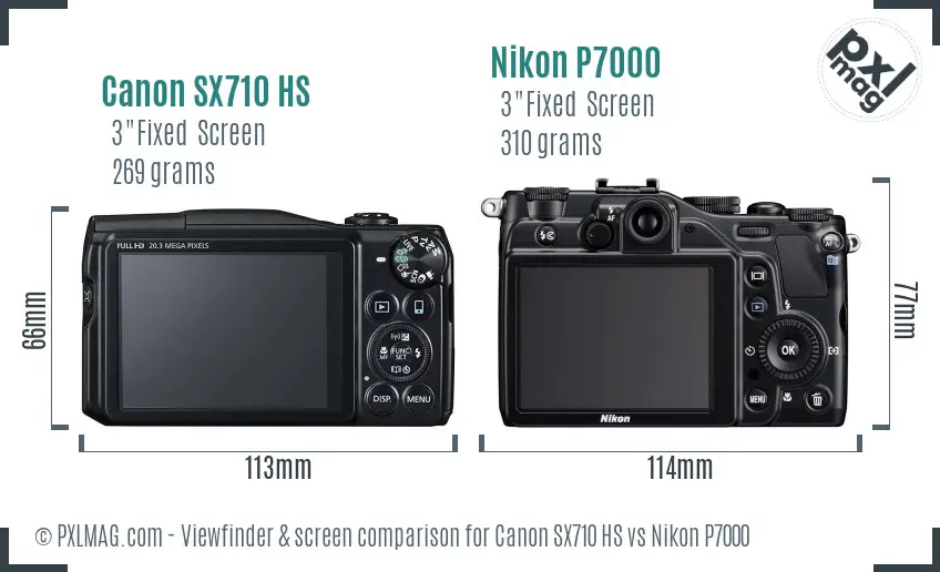 Canon SX710 HS vs Nikon P7000 Screen and Viewfinder comparison
