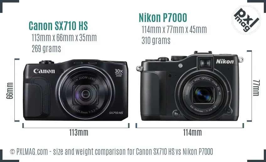 Canon SX710 HS vs Nikon P7000 size comparison