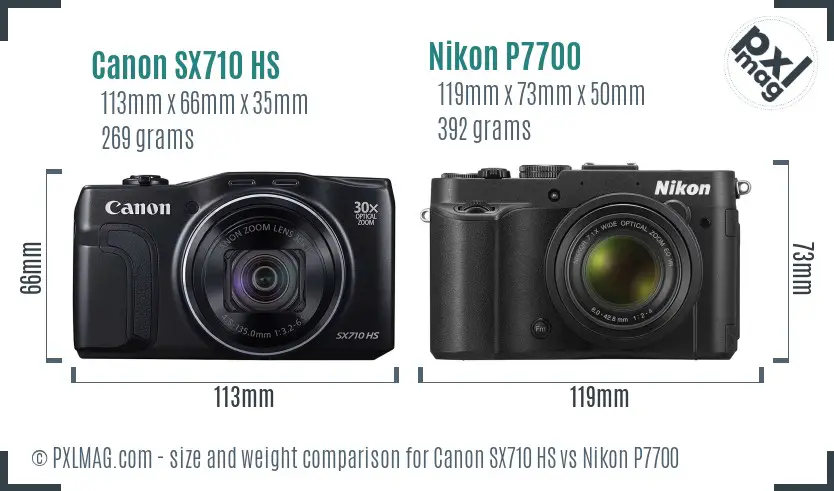 Canon SX710 HS vs Nikon P7700 size comparison