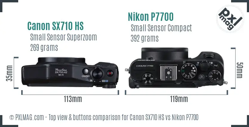 Canon SX710 HS vs Nikon P7700 top view buttons comparison