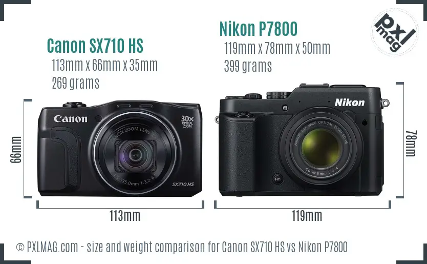 Canon SX710 HS vs Nikon P7800 size comparison