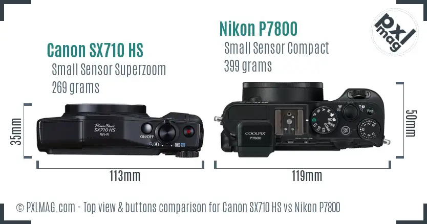 Canon SX710 HS vs Nikon P7800 top view buttons comparison