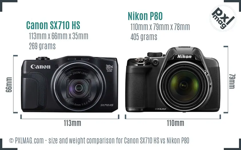 Canon SX710 HS vs Nikon P80 size comparison