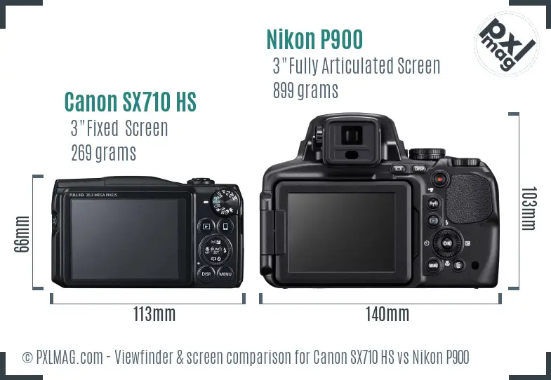 Canon SX710 HS vs Nikon P900 Screen and Viewfinder comparison