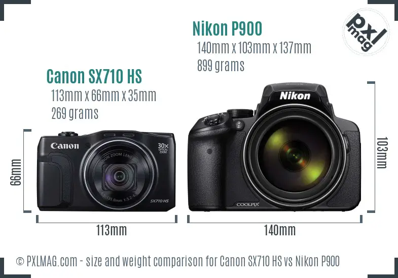 Canon SX710 HS vs Nikon P900 size comparison