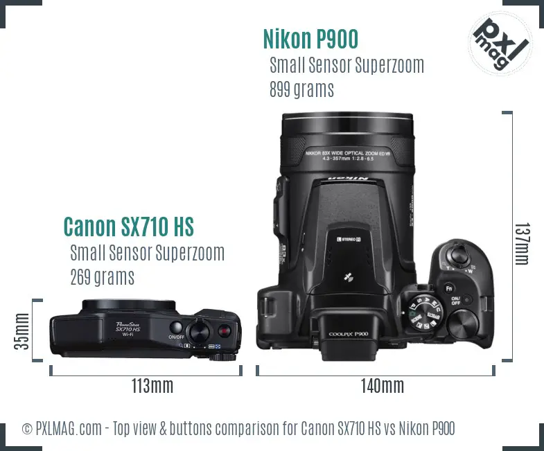 Canon SX710 HS vs Nikon P900 top view buttons comparison