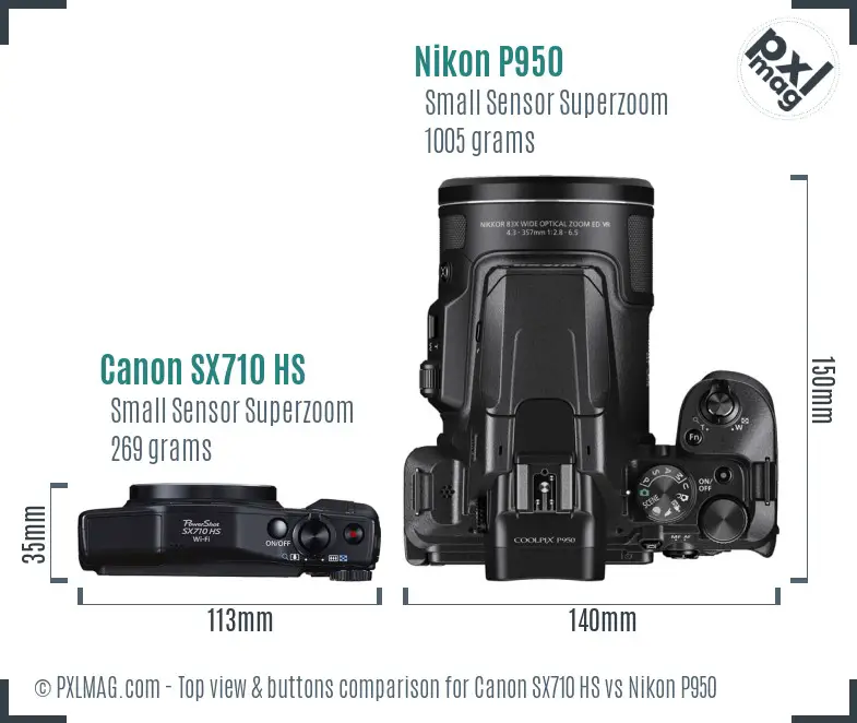 Canon SX710 HS vs Nikon P950 top view buttons comparison