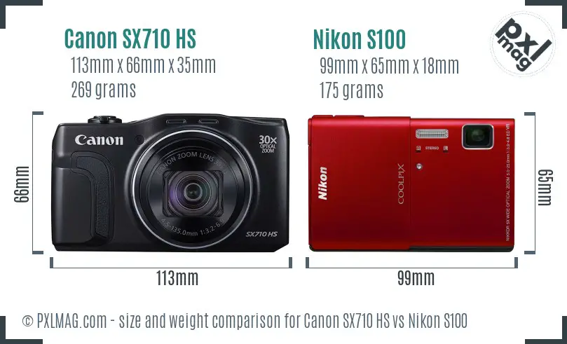 Canon SX710 HS vs Nikon S100 size comparison Canon SX710 HS vs Nikon S100 size comparison
