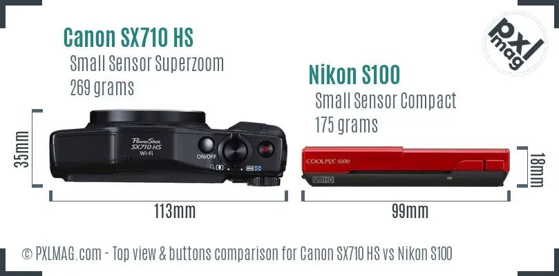 Canon SX710 HS vs Nikon S100 top view buttons comparison Canon SX710 HS vs Nikon S100 top view buttons comparison