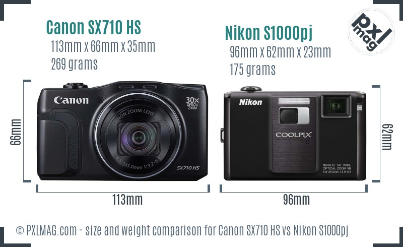 Canon SX710 HS vs Nikon S1000pj size comparison