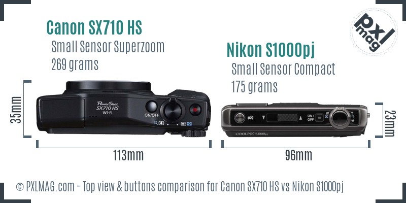 Canon SX710 HS vs Nikon S1000pj top view buttons comparison