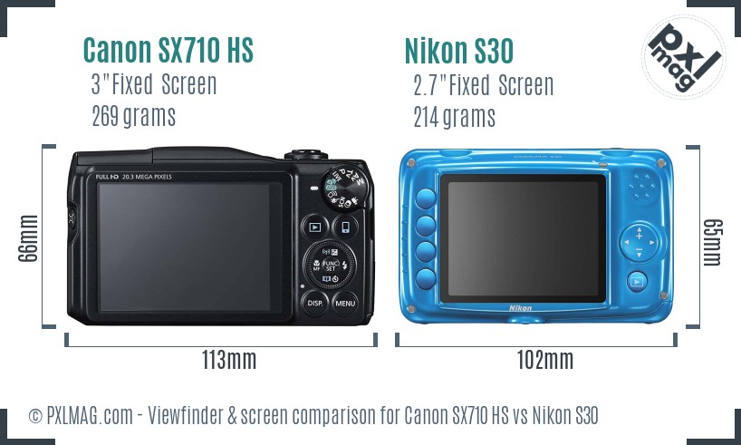 Canon SX710 HS vs Nikon S30 Screen and Viewfinder comparison