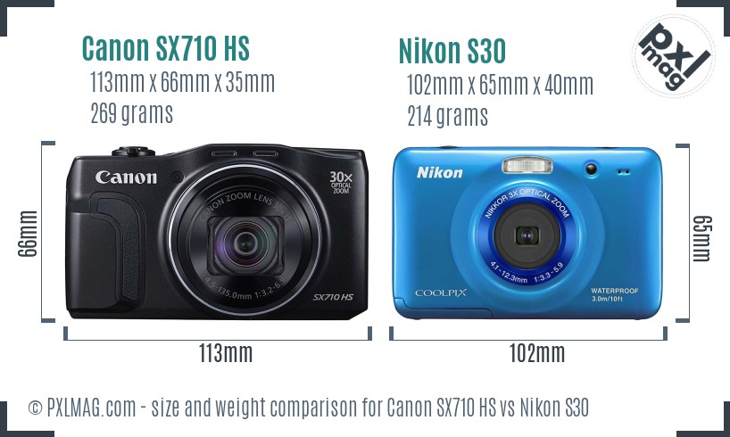 Canon SX710 HS vs Nikon S30 size comparison
