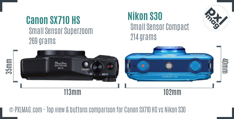 Canon SX710 HS vs Nikon S30 top view buttons comparison