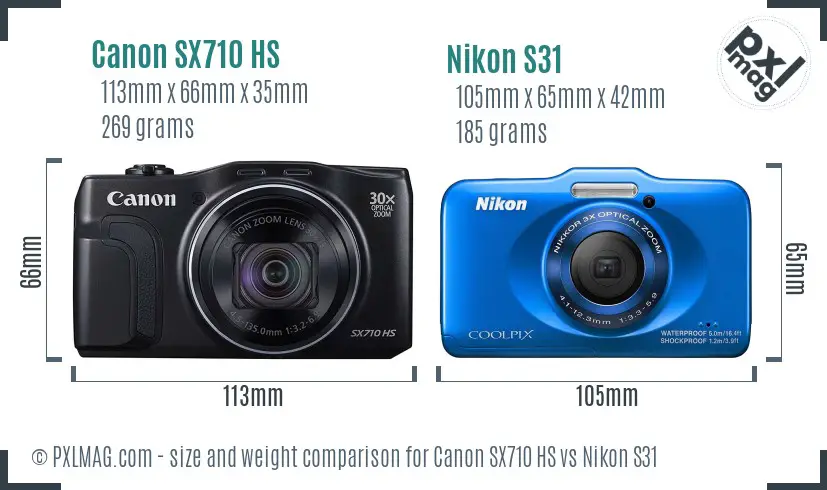 Canon SX710 HS vs Nikon S31 size comparison