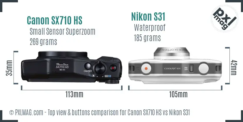 Canon SX710 HS vs Nikon S31 top view buttons comparison