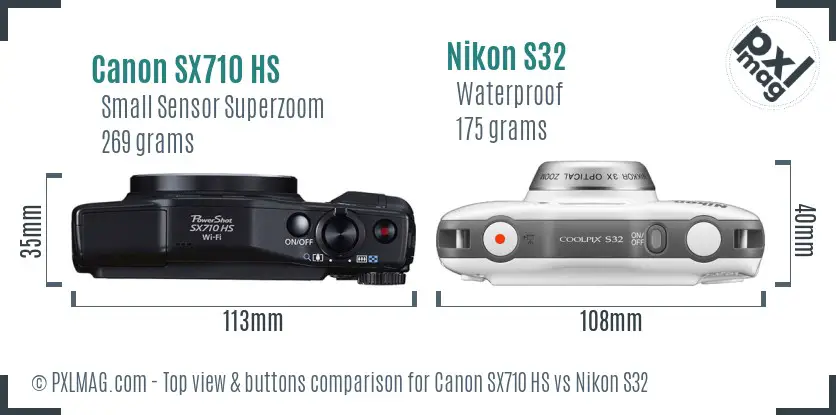 Canon SX710 HS vs Nikon S32 top view buttons comparison Canon SX710 HS vs Nikon S32 top view buttons comparison