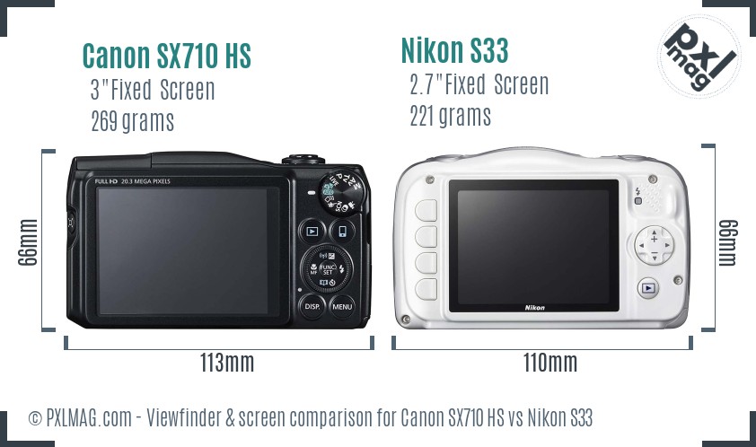 Canon SX710 HS vs Nikon S33 Screen and Viewfinder comparison