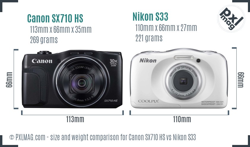 Canon SX710 HS vs Nikon S33 size comparison Canon SX710 HS vs Nikon S33 size comparison