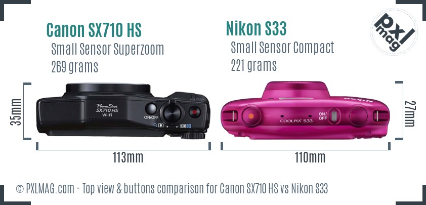 Canon SX710 HS vs Nikon S33 top view buttons comparison