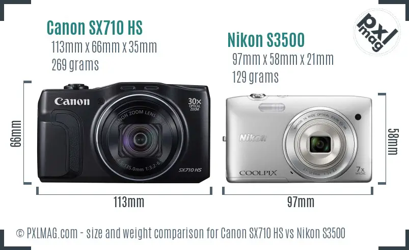 Canon SX710 HS vs Nikon S3500 size comparison