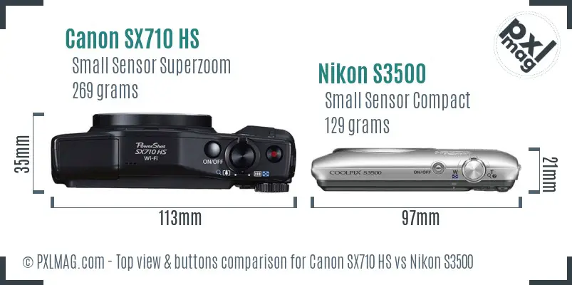 Canon SX710 HS vs Nikon S3500 top view buttons comparison
