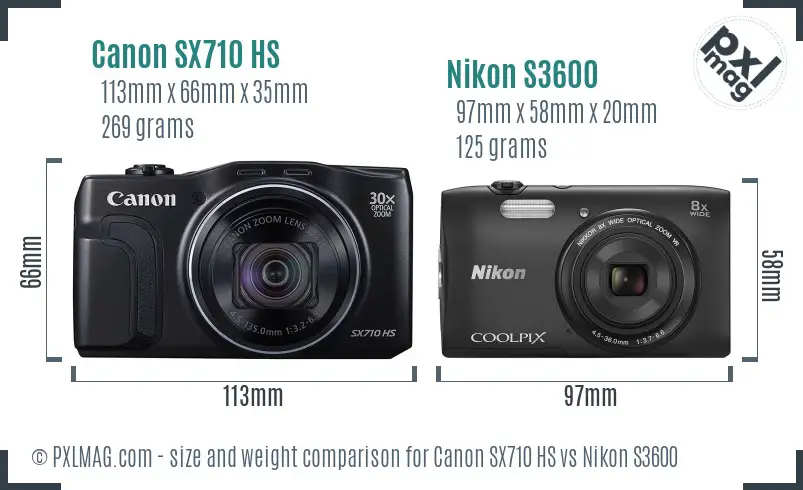 Canon SX710 HS vs Nikon S3600 size comparison