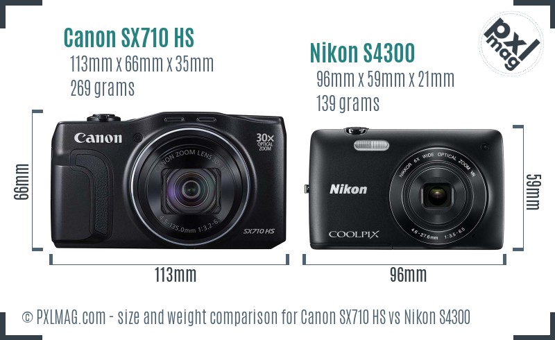 Canon SX710 HS vs Nikon S4300 size comparison