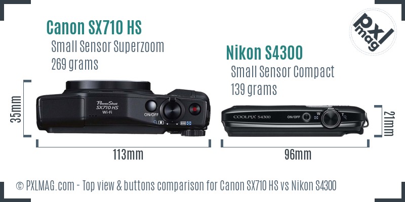 Canon SX710 HS vs Nikon S4300 top view buttons comparison