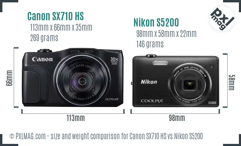 Canon SX710 HS vs Nikon S5200 size comparison