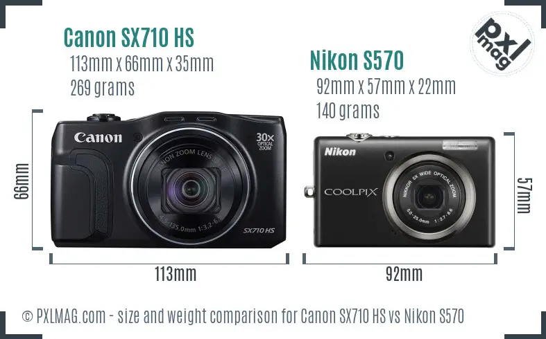 Canon SX710 HS vs Nikon S570 size comparison Canon SX710 HS vs Nikon S570 size comparison